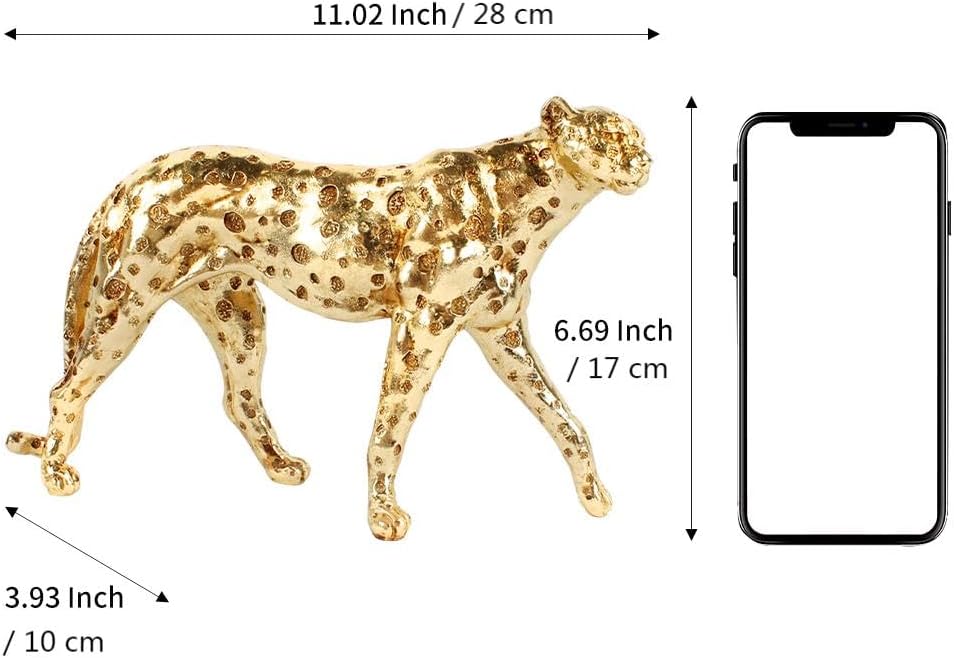 Luxury Gold Leopard Sculpture – 11" Modern Resin Cheetah Statue for Home & Office Decor