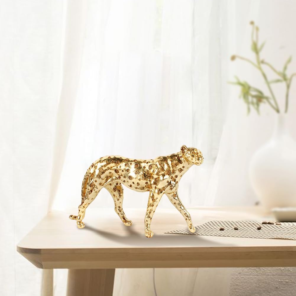 Luxury Gold Leopard Sculpture – 11" Modern Resin Cheetah Statue for Home & Office Decor