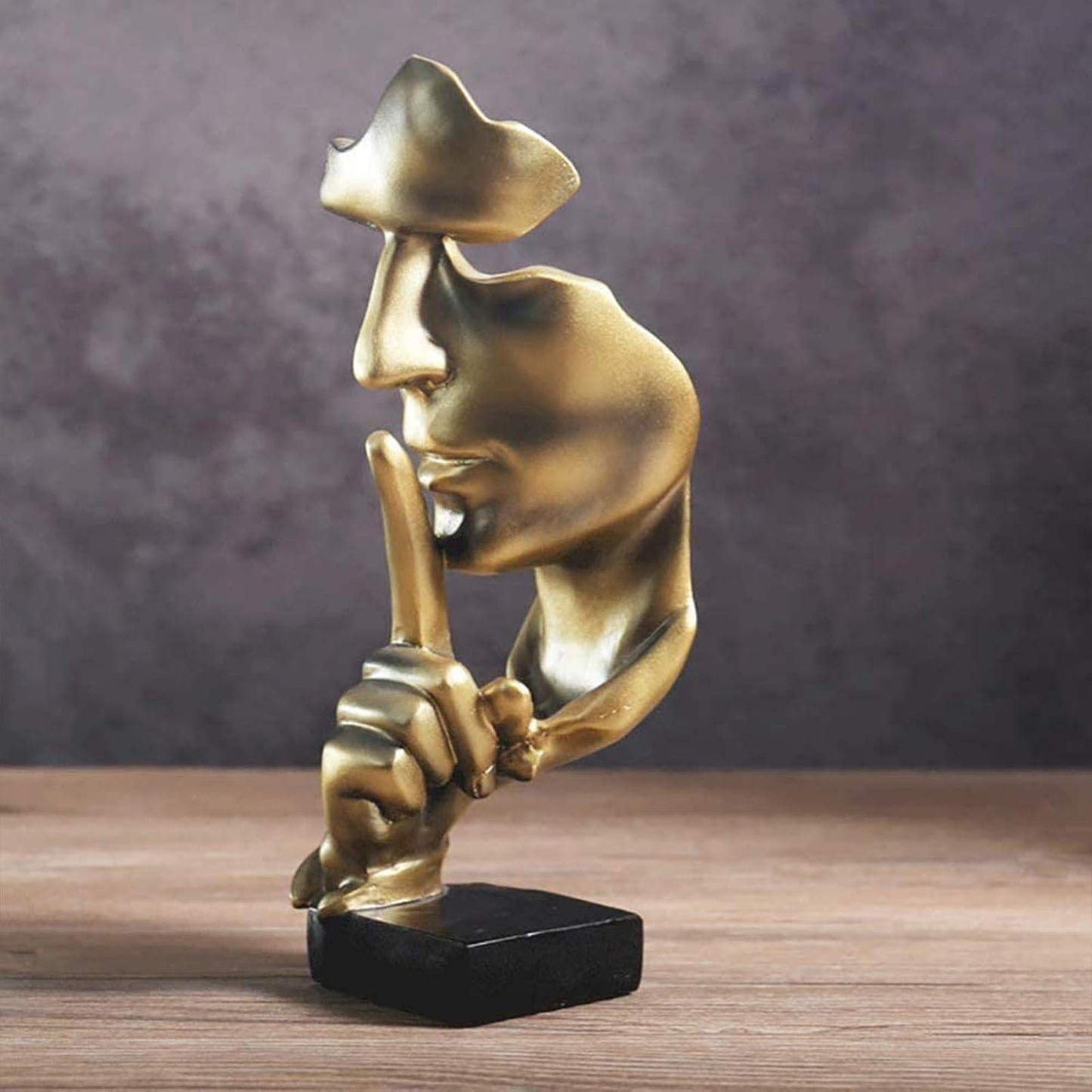 "Silence is Golden" Modern Abstract Resin Statue | 11.2-Inch Artistic Desktop Sculpture | Home & Office Decor