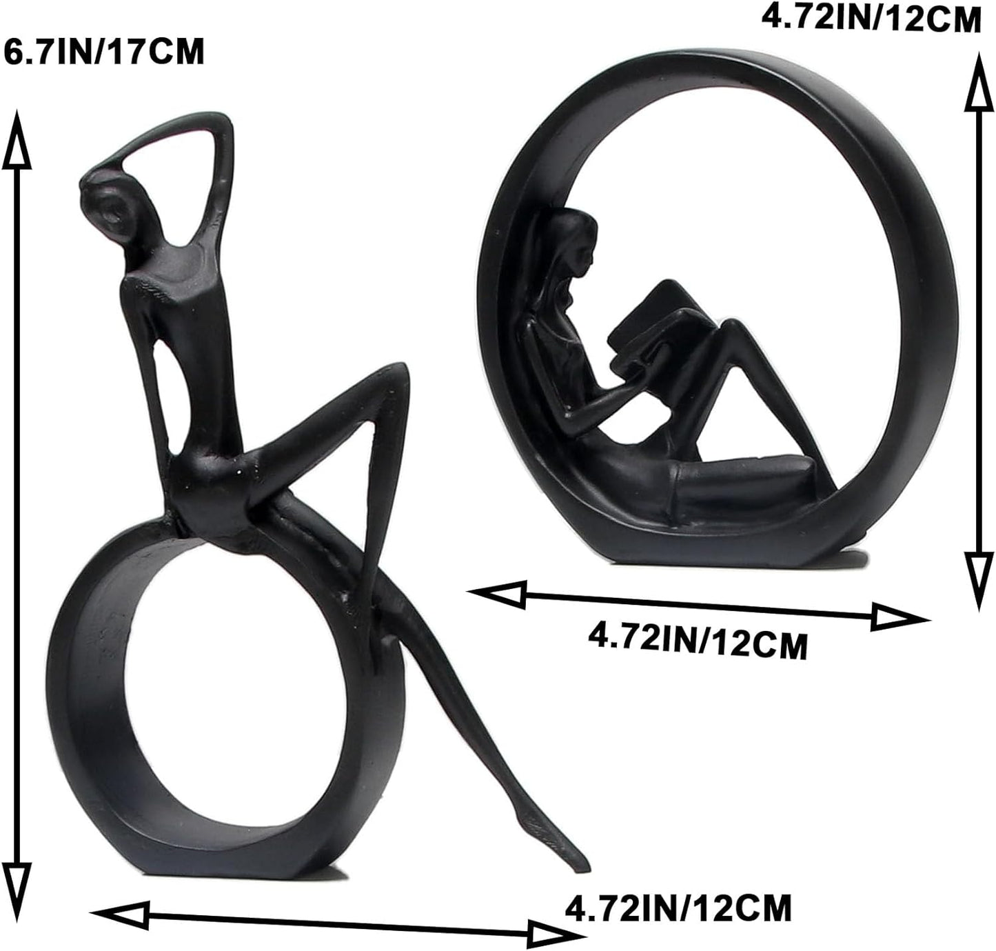 Modern Abstract Ring Sculpture Set – Minimalist Black Resin Figurines of Reader & Thinker for Home and Office Decor (Set of 2)