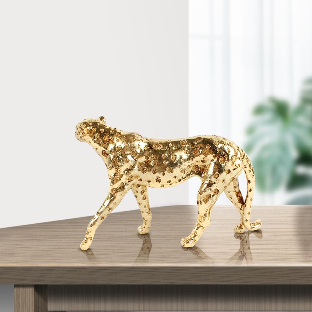 Luxury Gold Leopard Sculpture – 11" Modern Resin Cheetah Statue for Home & Office Decor