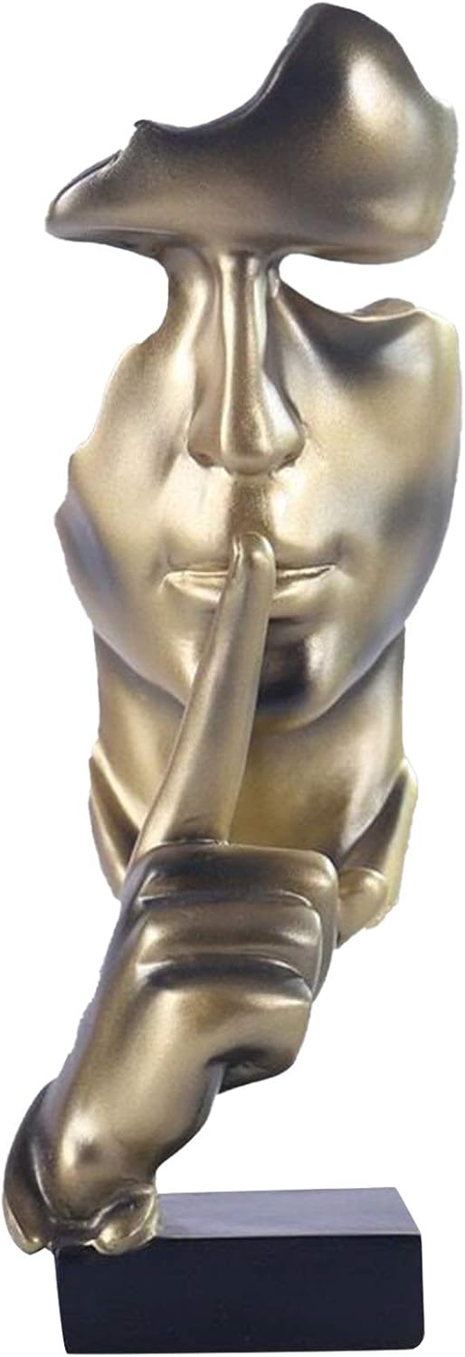 "Silence is Golden" Modern Abstract Resin Statue | 11.2-Inch Artistic Desktop Sculpture | Home & Office Decor