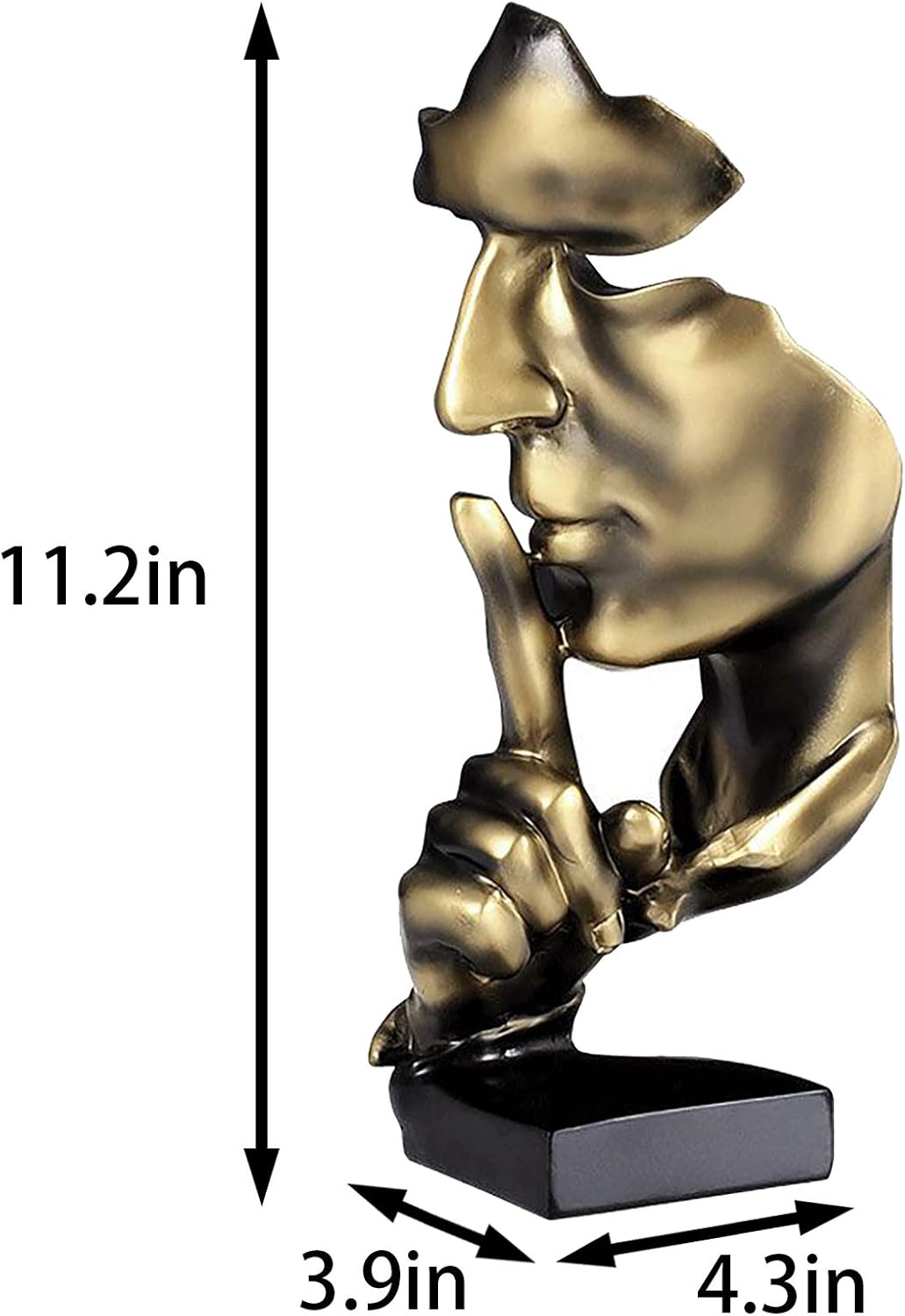 "Silence is Golden" Modern Abstract Resin Statue | 11.2-Inch Artistic Desktop Sculpture | Home & Office Decor