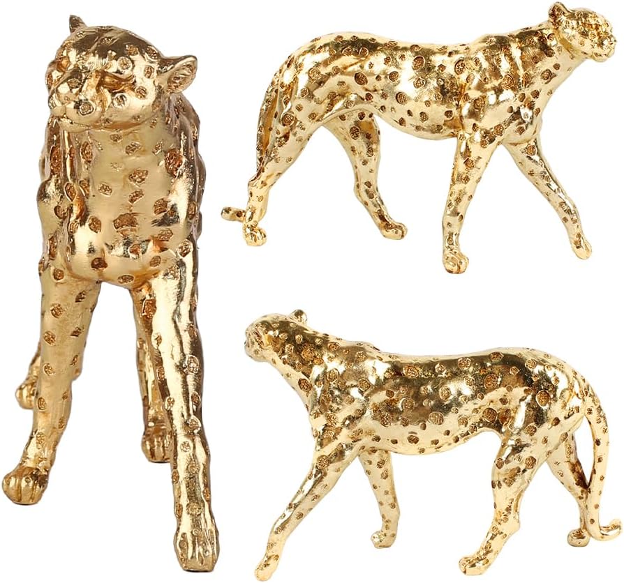Luxury Gold Leopard Sculpture – 11" Modern Resin Cheetah Statue for Home & Office Decor