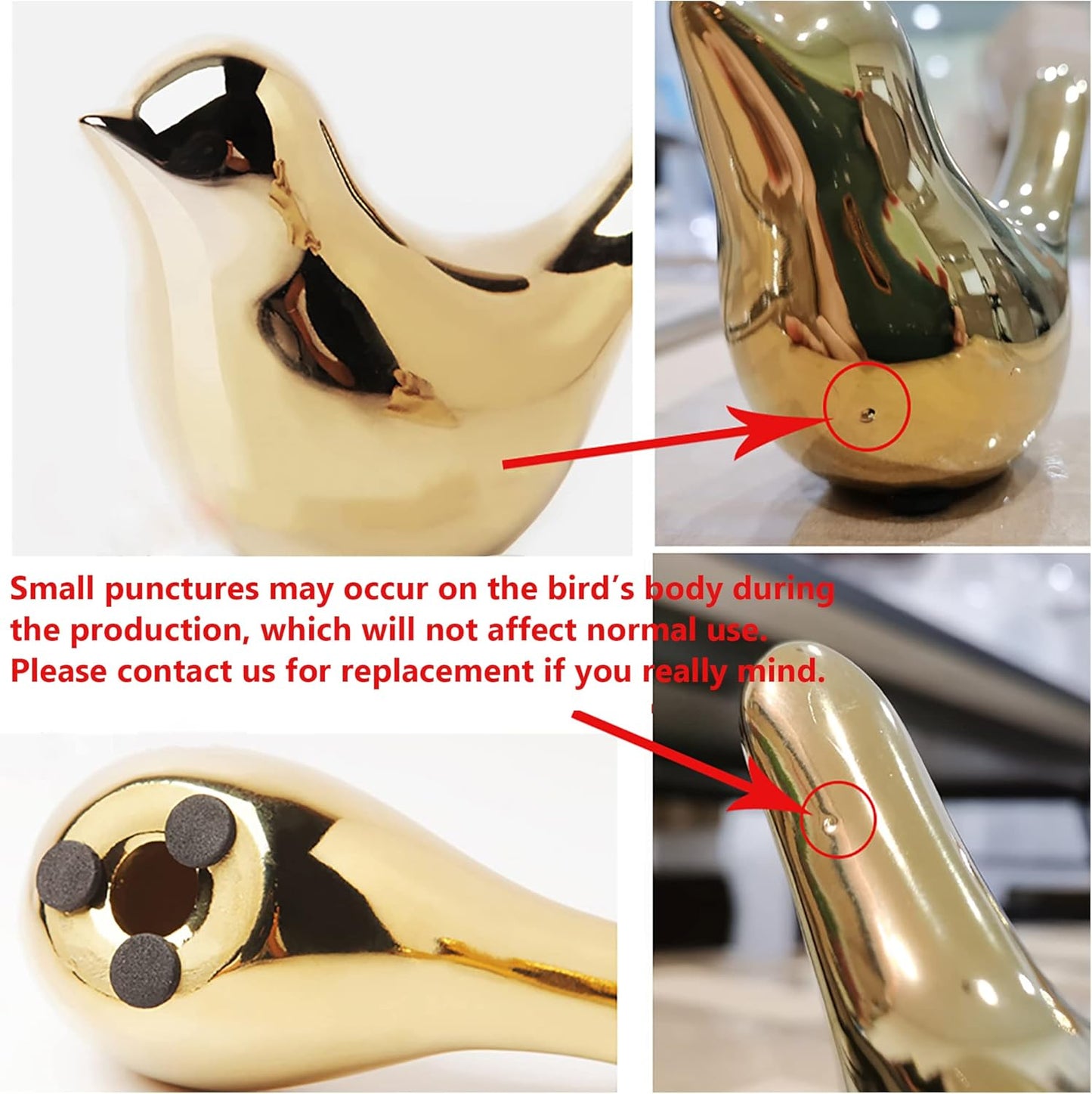 2-Piece Gold Ceramic Bird Figurines (Large & Medium Size) – Decorative Modern Sculptures for Home & Office