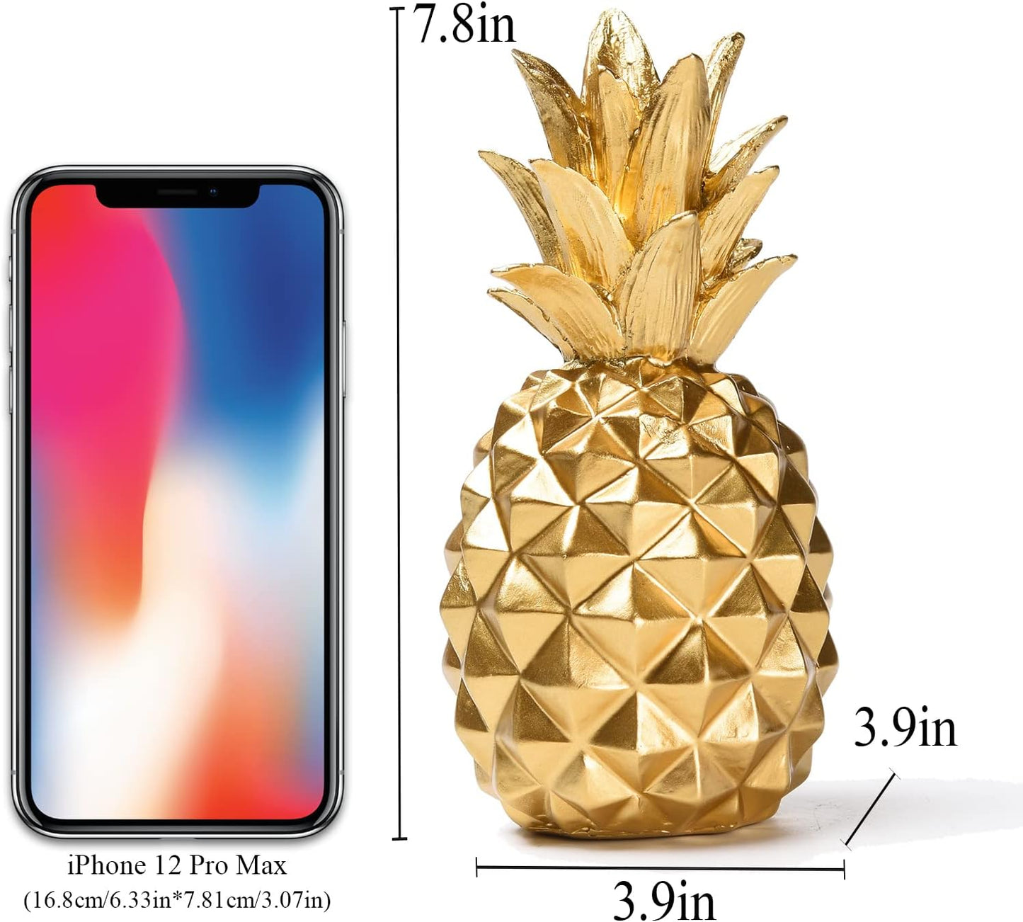 Gold Geometric Pineapple Sculpture – Resin Decorative Figurine for Home and Office (7.8in Tall)