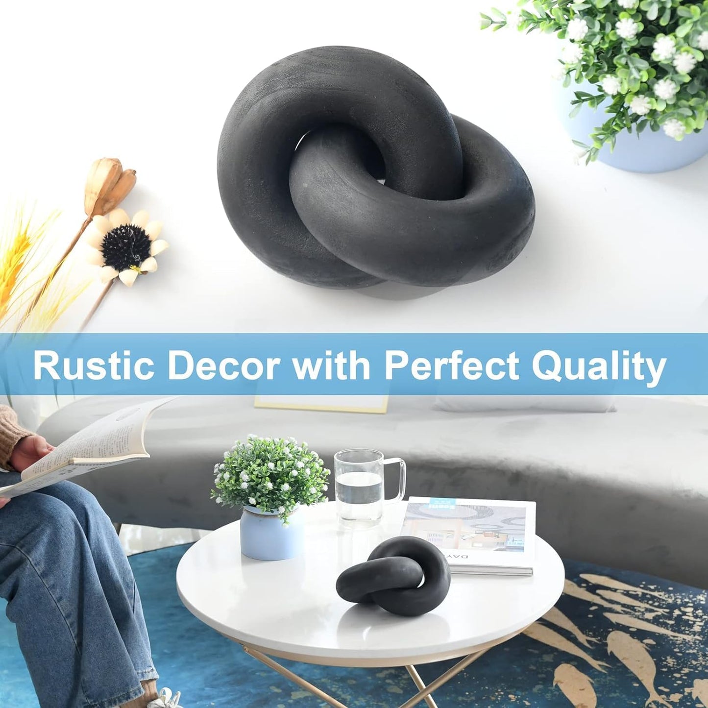 Black Resin Knot Sculpture – Modern Abstract Decorative Loop for Home, Office, or Shelf Décor