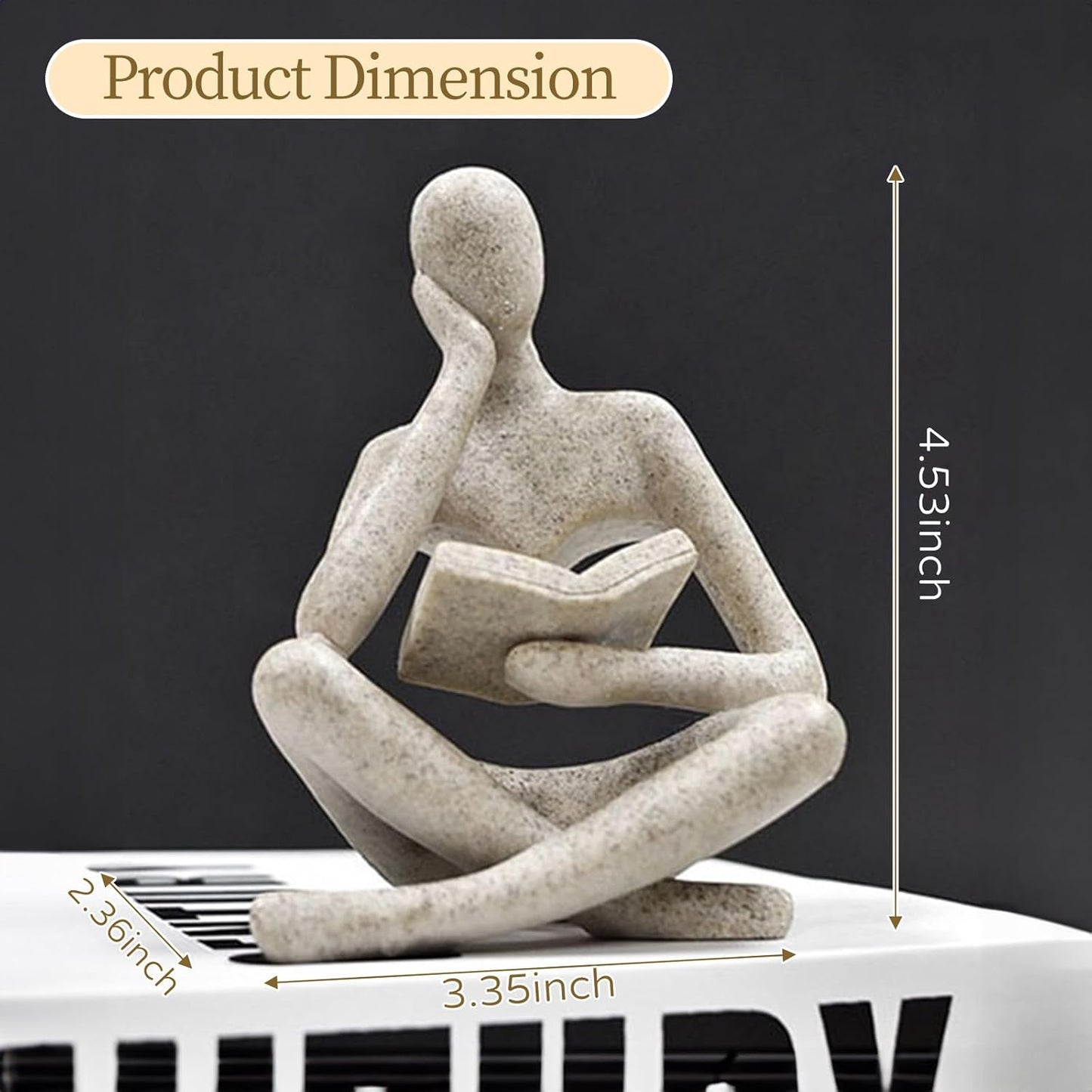 Modern Abstract Reading Figure Sculpture – Minimalist Resin Statue for Home Office Decor