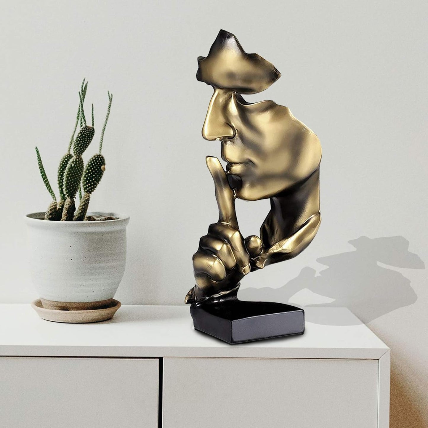 "Silence is Golden" Modern Abstract Resin Statue | 11.2-Inch Artistic Desktop Sculpture | Home & Office Decor