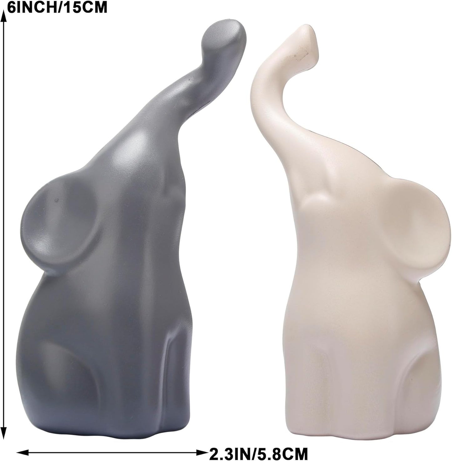 Nordic Resin Elephant Figurines – Set of 2 Minimalist Matte Sculptures for Modern Home Decor (6” Tall)