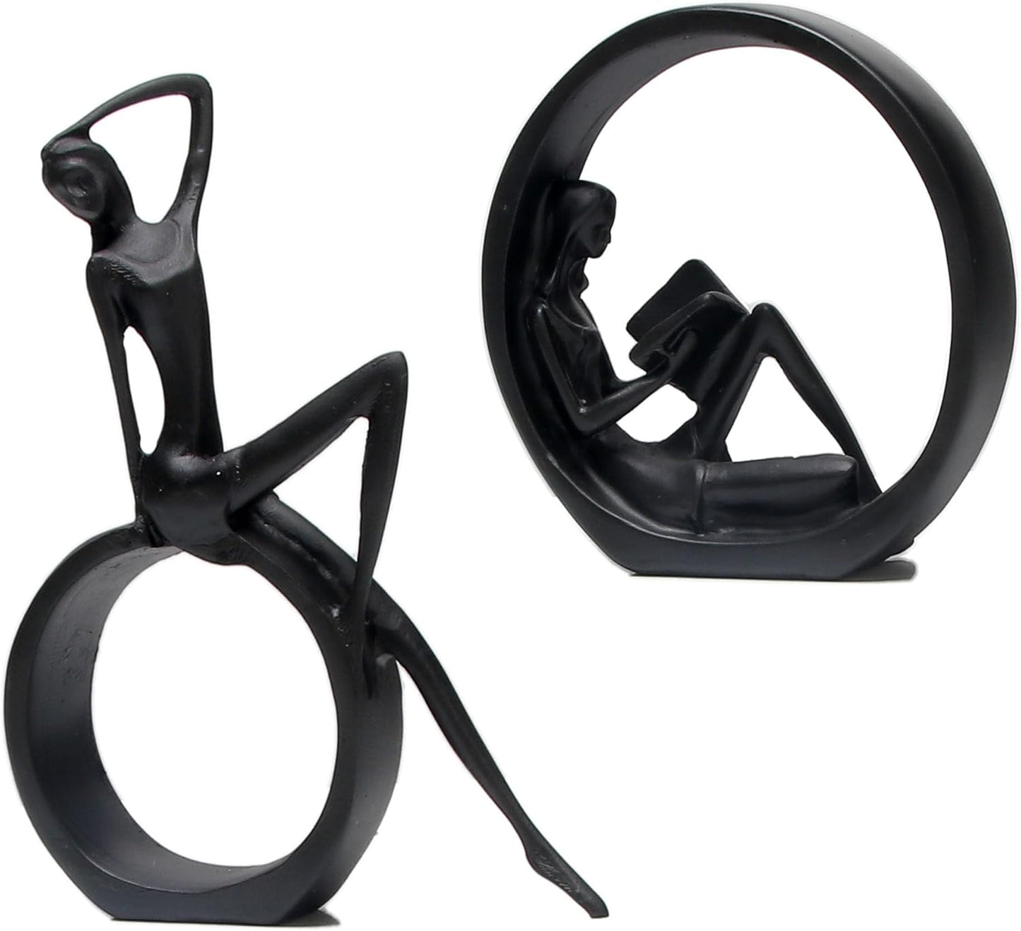 Modern Abstract Ring Sculpture Set – Minimalist Black Resin Figurines of Reader & Thinker for Home and Office Decor (Set of 2)