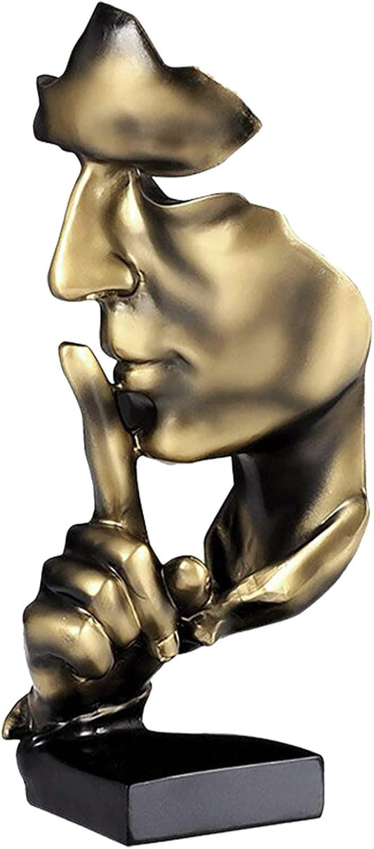 "Silence is Golden" Modern Abstract Resin Statue | 11.2-Inch Artistic Desktop Sculpture | Home & Office Decor