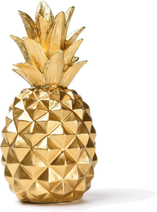 Gold Geometric Pineapple Sculpture – Resin Decorative Figurine for Home and Office (7.8in Tall)