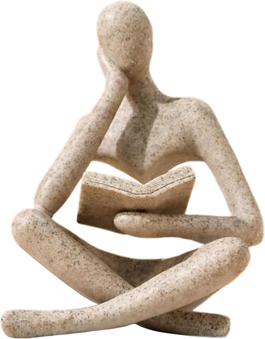 Modern Abstract Reading Figure Sculpture – Minimalist Resin Statue for Home Office Decor