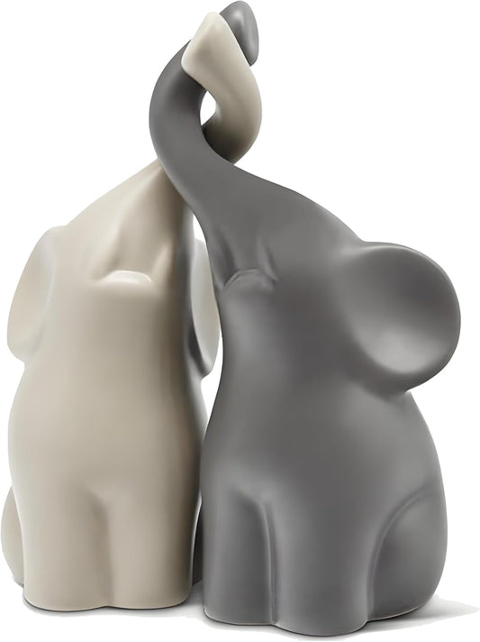 Nordic Resin Elephant Figurines – Set of 2 Minimalist Matte Sculptures for Modern Home Decor (6” Tall)