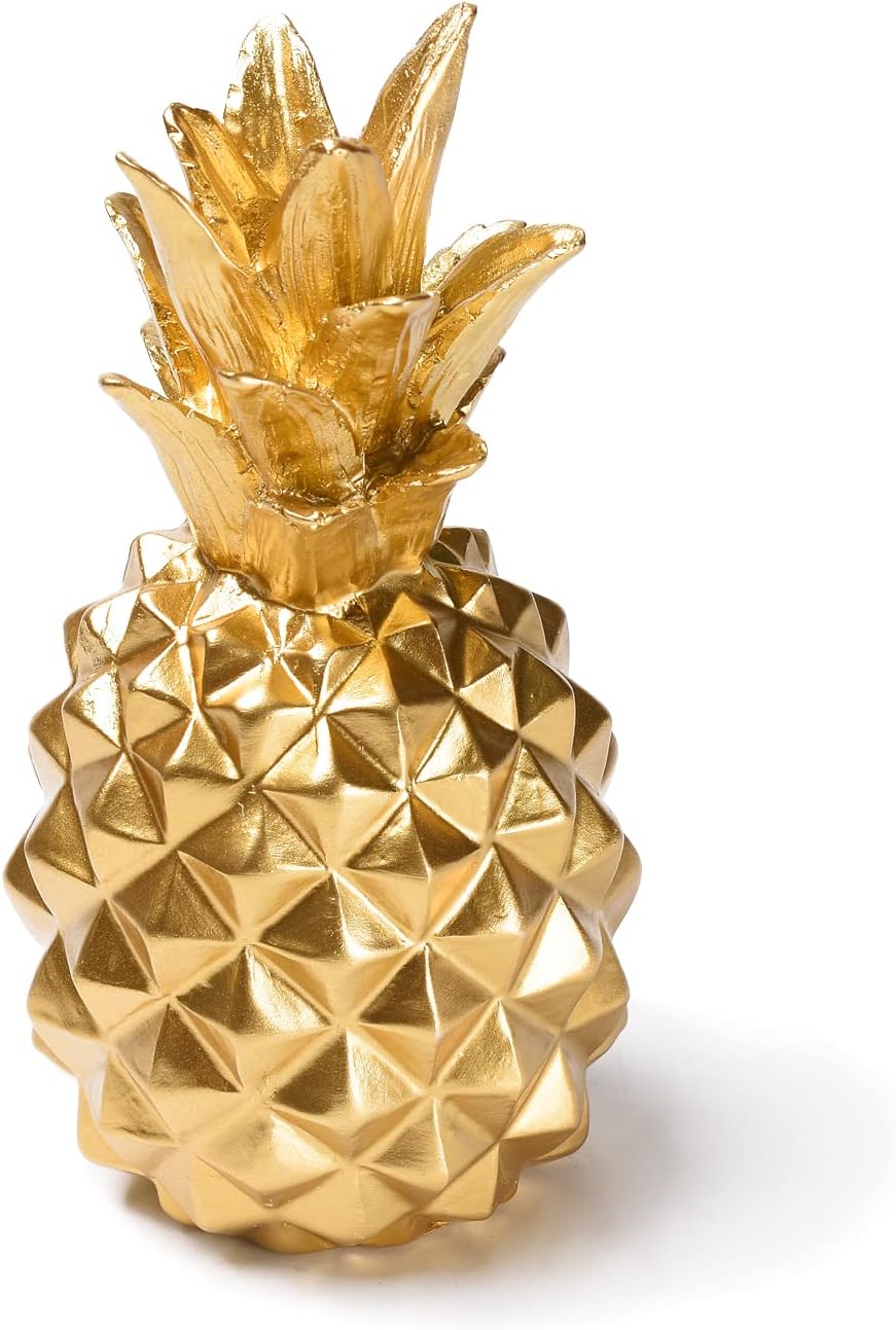 Gold Geometric Pineapple Sculpture – Resin Decorative Figurine for Home and Office (7.8in Tall)