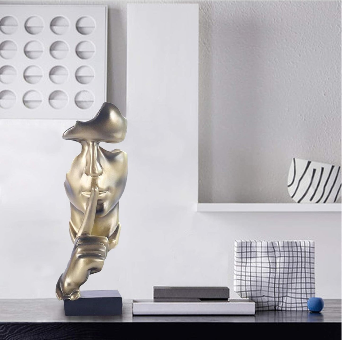 "Silence is Golden" Modern Abstract Resin Statue | 11.2-Inch Artistic Desktop Sculpture | Home & Office Decor