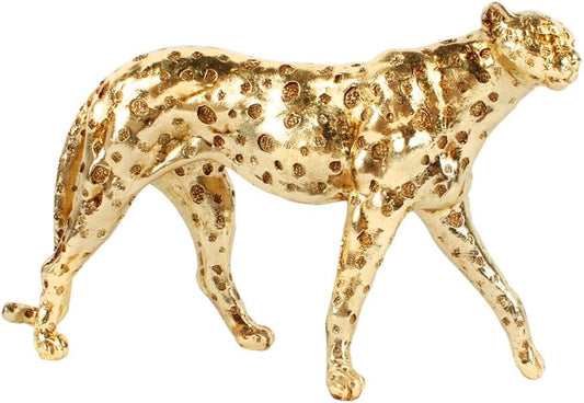 Luxury Gold Leopard Sculpture – 11" Modern Resin Cheetah Statue for Home & Office Decor
