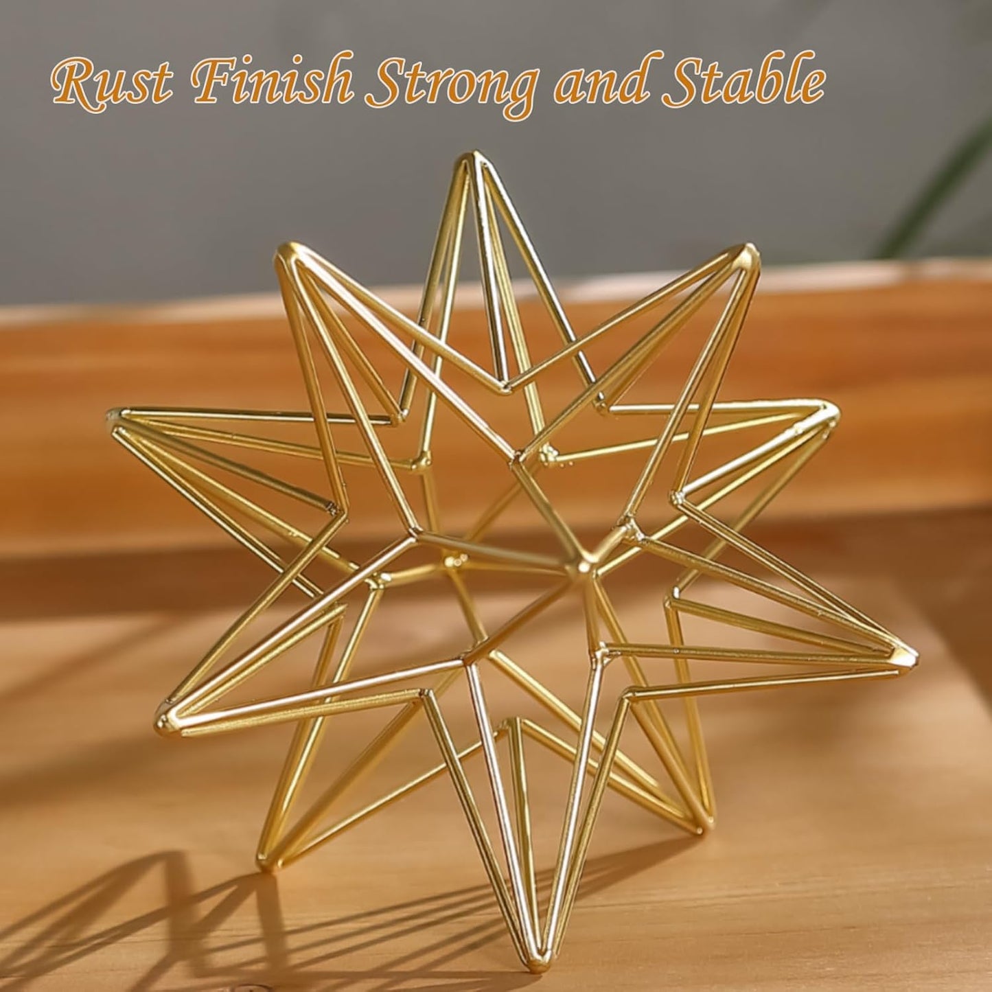 7" Gold Geometric Star Sculpture – Modern Metal Wire Decor for Home, Office, and Tabletop