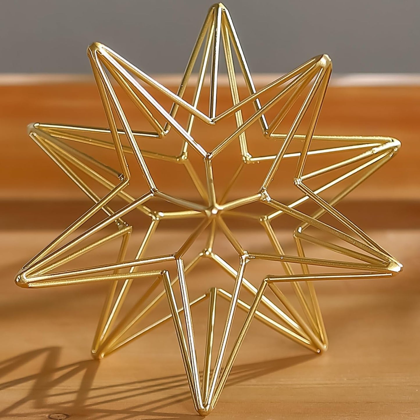 7" Gold Geometric Star Sculpture – Modern Metal Wire Decor for Home, Office, and Tabletop