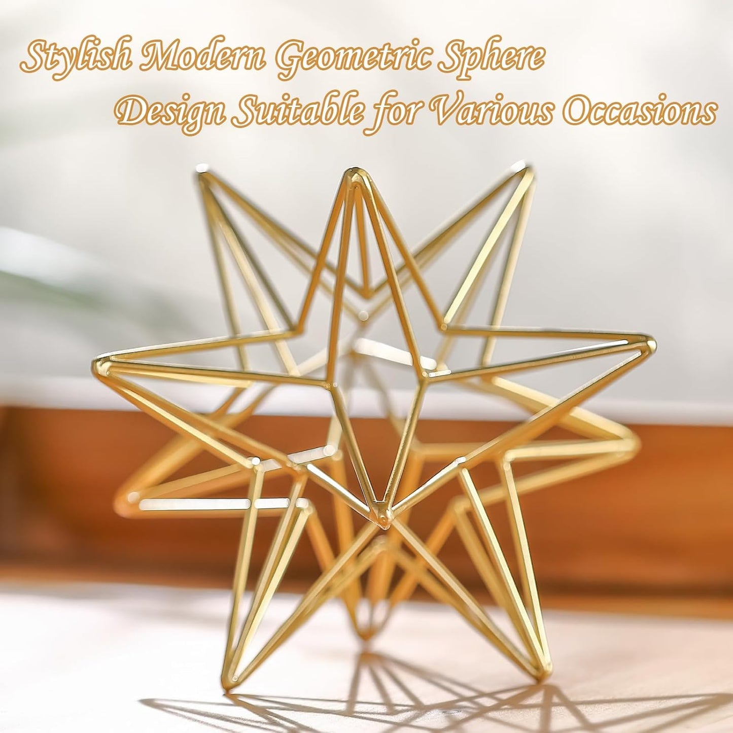 7" Gold Geometric Star Sculpture – Modern Metal Wire Decor for Home, Office, and Tabletop
