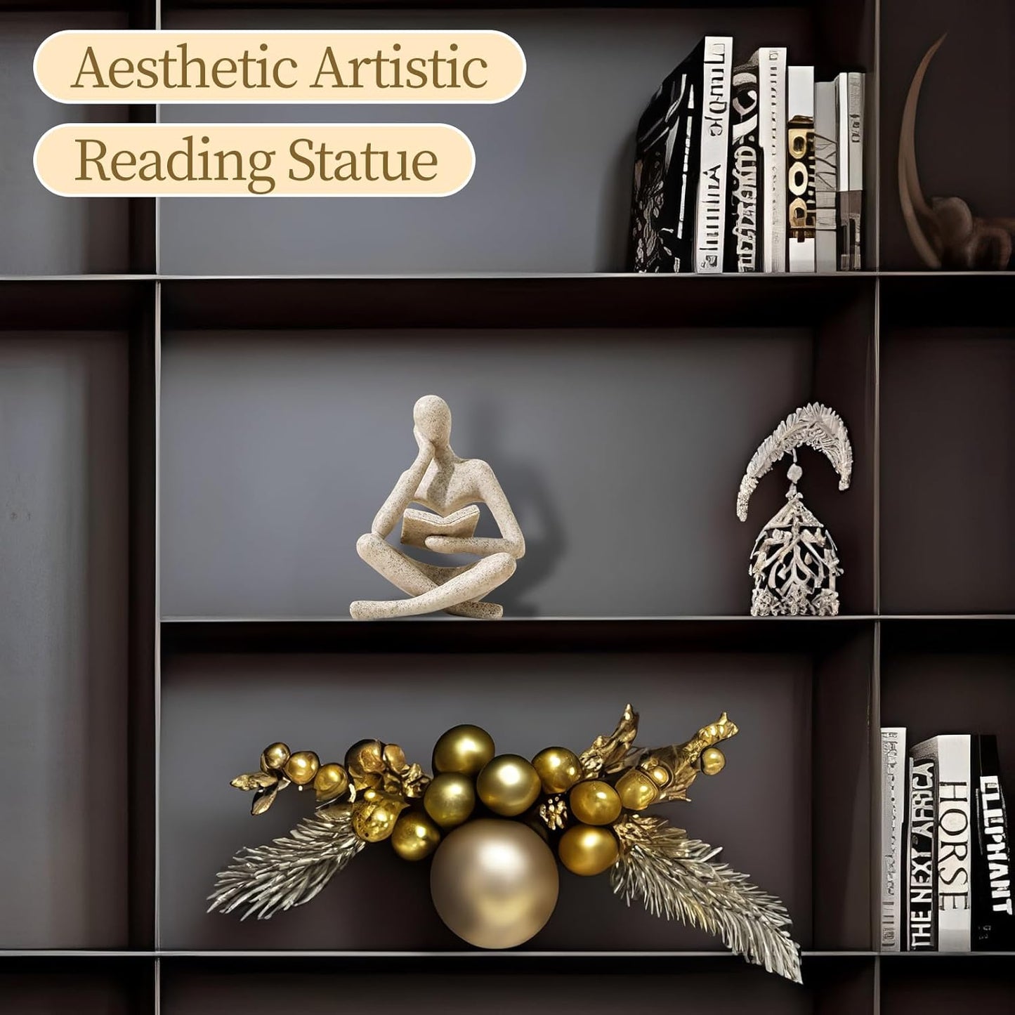Modern Abstract Reading Figure Sculpture – Minimalist Resin Statue for Home Office Decor