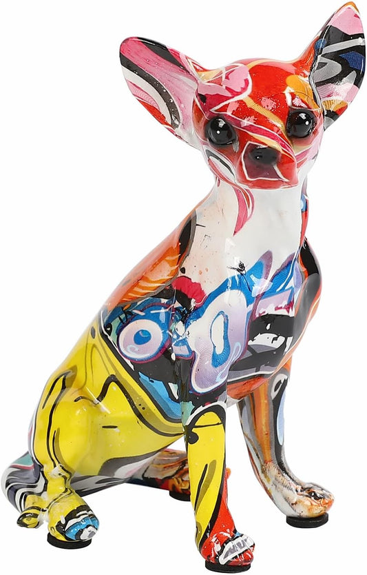 Colorful Graffiti Dog Statue – Abstract Resin Figurine for Home Office Desk Shelf Decoration