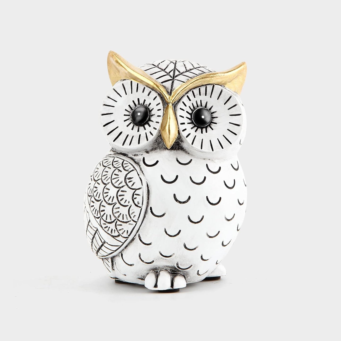 Nordic White & Gold Resin Owl Figurine – Abstract Home Decor Sculpture for Bookshelf, Desk, Living Room